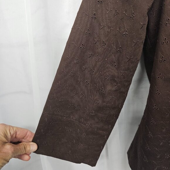 Studio Works Brown Embroidered Eyelet Blazer Boho 8 - Picture 3 of 12